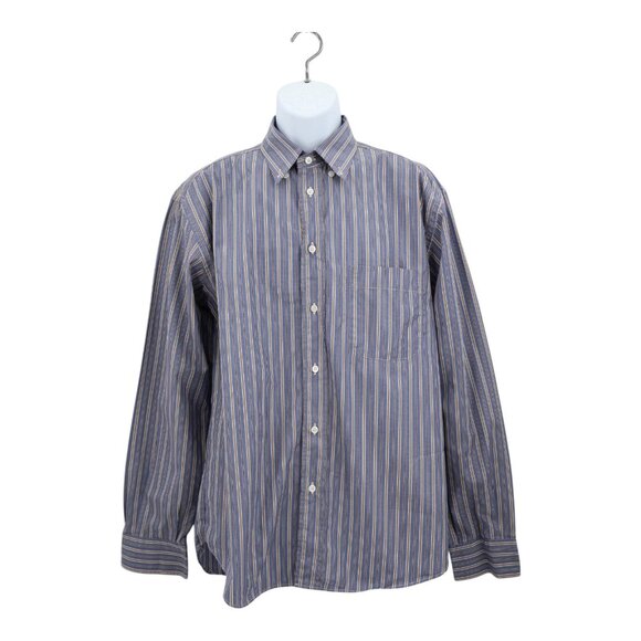 Brioni for Neiman Marcus Button Down Shirt Long Sleeve XL Blue Striped Cotton - Picture 2 of 14
